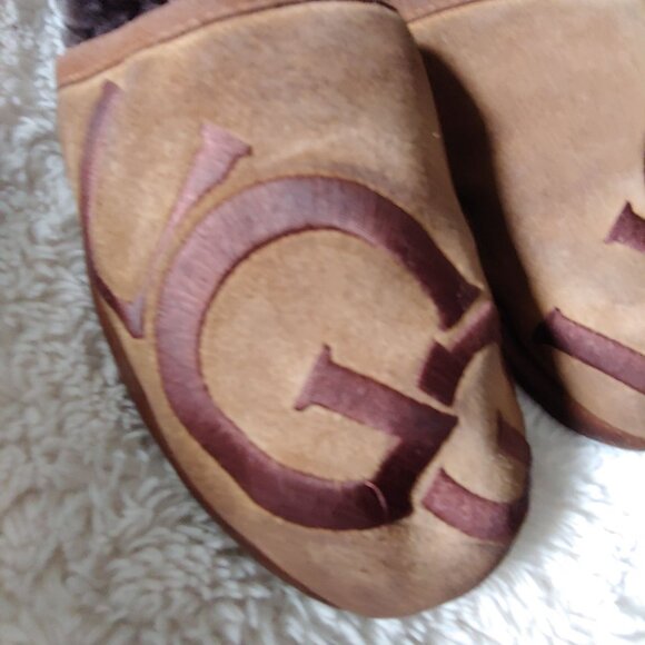UGG SCUFF LOGO CHESTNUT ESPRESSO SUEDE SHEEPSKIN SLIP-ON SLIPPERS SIZE 9.5 - Picture 4 of 10